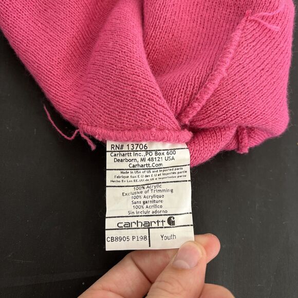 Carhartt Youth Beanie Winter Knit Hat Stocking Cap Snow Ski Pink Bnfts Charity - Picture 10 of 11